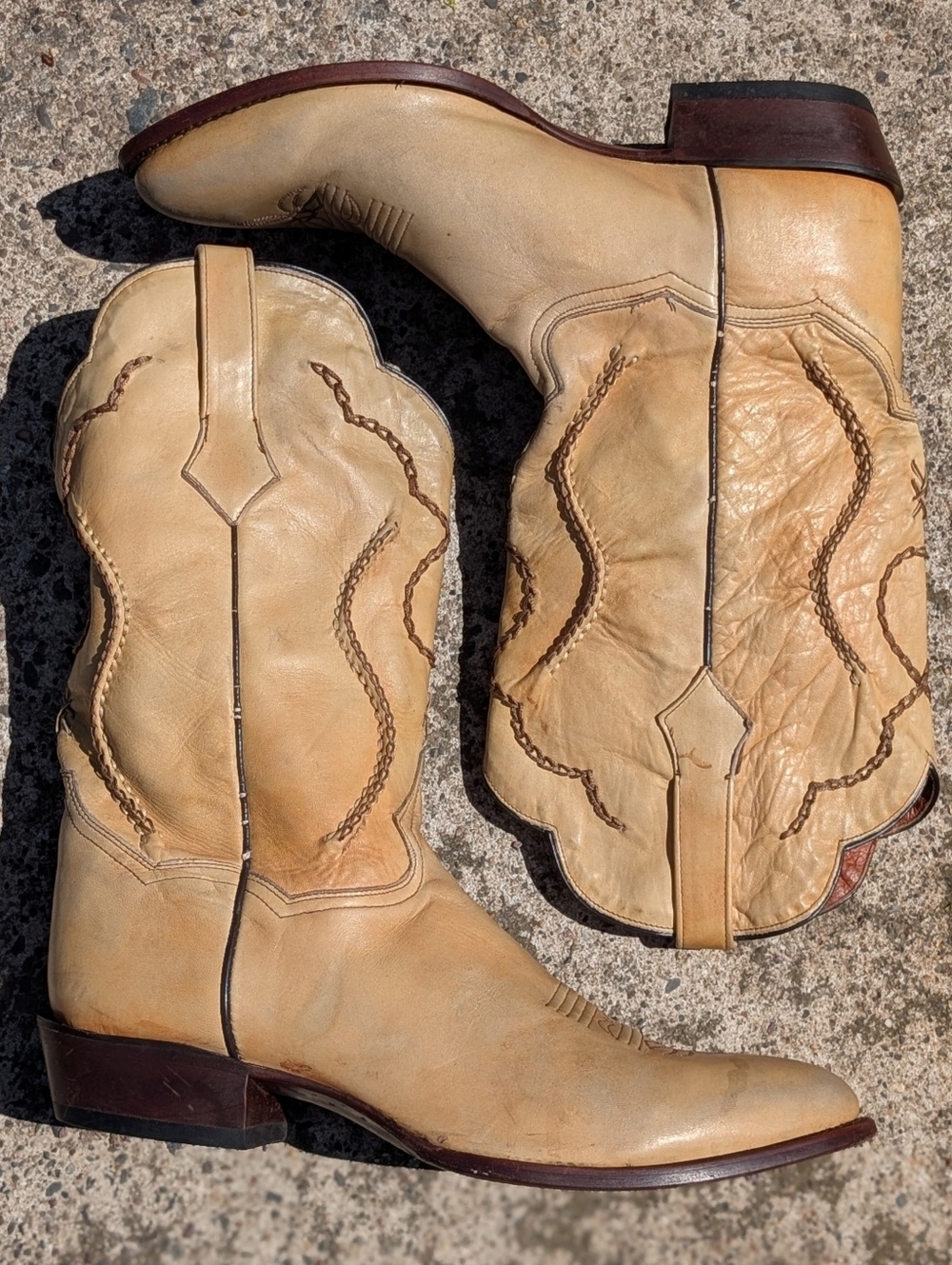 Dan Post Palamino Tan Leather Western Cowboy Boots Size 13 Men's Stitched Design - Picture 6 of 11